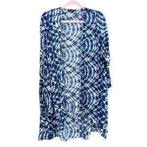 APNY Womens Kimono Cardigan L XL Tie Dye Blue White Oversize Blazer Top